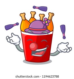 Juggling fried chicken bucket isolated on mascot