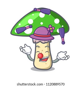 Juggling green amanita mushroom mascot cartoon