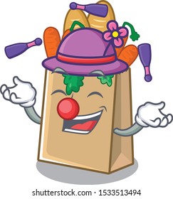 Juggling grocery bag stored in cartoon drawer