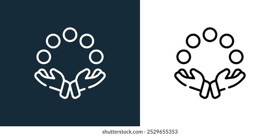 malabarismo ícone isolado em cores brancas e pretas. malabarismo ícone vetorial linear contorno da coleção parque de diversões para aplicativos móveis, web e ui.