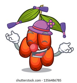 Juggling jujube fruit above character wooden table