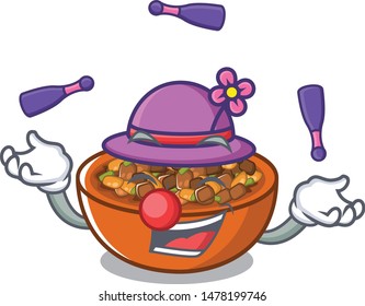 Juggling kung pao chicken in a cartoon