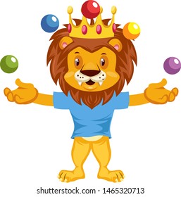 Juggling lion, illustration, vector on white background.