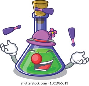Juggling magic potion on the cartoon table