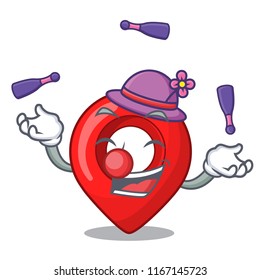 Juggling map marker navigation pin mascot cartoon