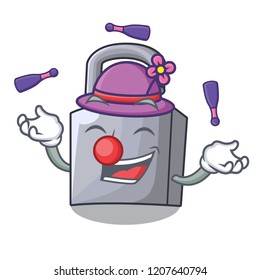 Juggling new metal padlock isolated on mascot