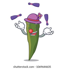 Juggling Okra Mascot Cartoon Style