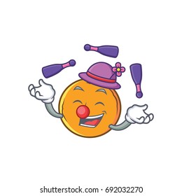 Juggling orange fruit cartoon character