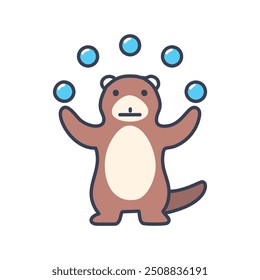 Juggling otter illustration. A playful otter juggling blue balls, showcasing its skills and hinting at the idea of multi-tasking and achieving multiple goals.