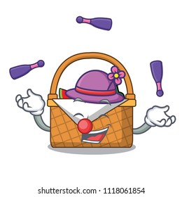 Juggling picnic basket mascot cartoon