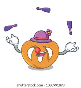 Juggling pretzel mascot cartoon style