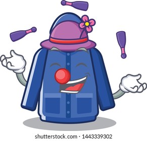 Juggling raincoat behind in the character door