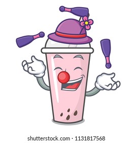 Juggling raspberry bubble tea character cartoon