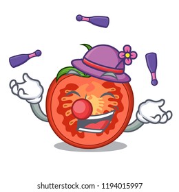 Juggling red tomato slices isolated on mascot