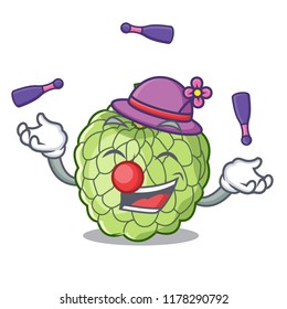 Juggling ripe sugar apple fruit on mascot
