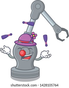 Juggling robotic arm machine above cartoon chair
