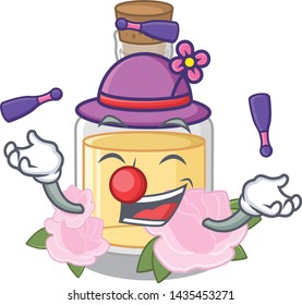 Juggling rose oil poured in cartoon bottle