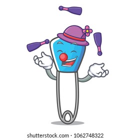 Juggling safety pin mascot cartoon