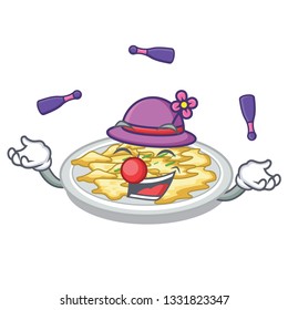 Juggling scrambled egg isolated with in cartoon