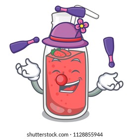 Juggling strawberry smoothie mascot cartoon
