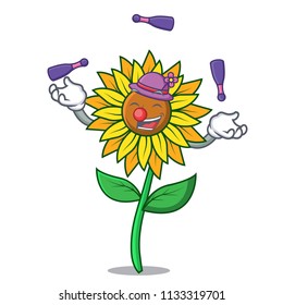 Juggling sunflower mascot cartoon style