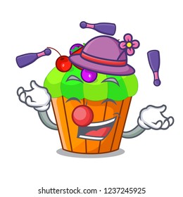 Juggling tasty lemon capcake with cartoon funny