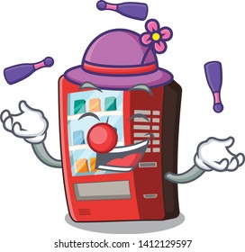 Juggling toy vending machine above cartoon table