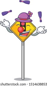 Juggling traffic light ahead on roadside characters