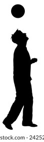 Juggling trick with ball vector silhouette illustration. Sportsman showing skills with ball. Street artist perform. Soccer player show. Football juggler playing with ball. Sport artist entertainment.