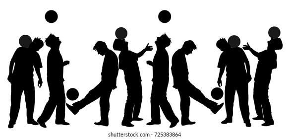 Juggling trick with ball vector silhouette illustration. Sportsman showing skills with ball. Street artist perform. Soccer player show. Football juggler playing with ball. Sport artist entertainment.