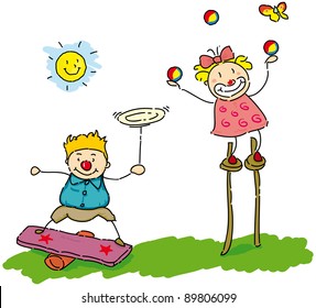 juggling. two small children who juggle.