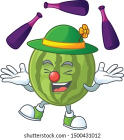 Juggling watermelon character mascot for symbol healthy fruit