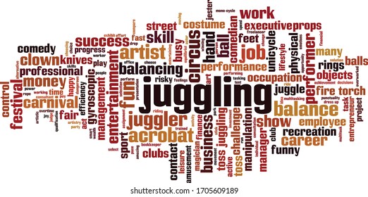 Juggling word cloud concept. Collage made of words about juggling. Vector illustration