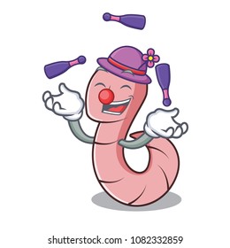 Juggling worm mascot cartoon style