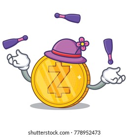 Juggling Zcash coin character cartoon