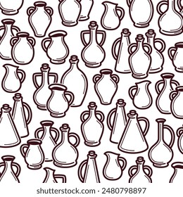 Jugs background, pattern set. Collection icon jugs. Vector