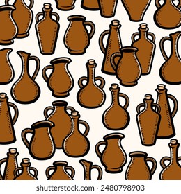 Jugs background, pattern set. Collection icon jugs. Vector