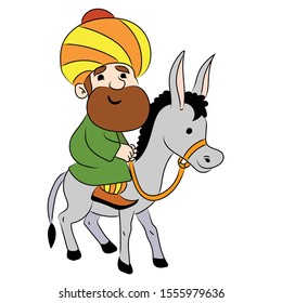 Juha character rides on his donkey - vector