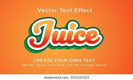 Juice 3D Text Effect Design de vetor totalmente editável, Juice 3D Cartoon Font Editable Text Style Effect vetor
