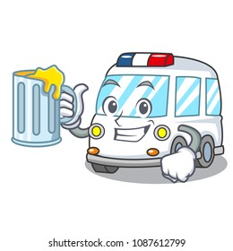 With juice ambulance mascot cartoon style
