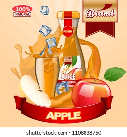 Juice Apple ads with logo and label. Realistic editable mockup