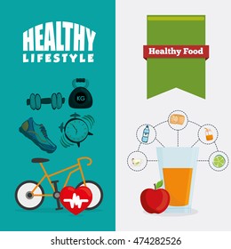 juice apple bike shoes weight healthy lifestyle fitness gym bodybuilding icon set. Colorful and flat design. Vector illustration