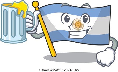 With juice argentina character flag folded above table