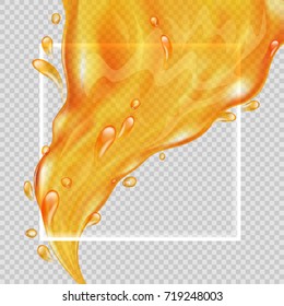 Juice background. Transparent orange liquid splash. Vector illustration.