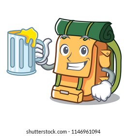With juice backpack mascot cartoon style