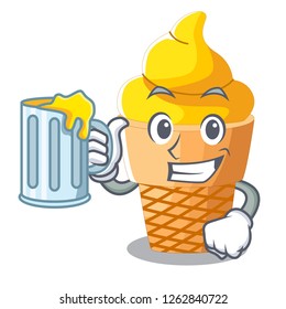With juice banana ice cream in shape cartoon