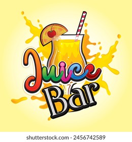 Juice Bar Logo Design Template, Fruit Juice Shop Branding Logo Design , Juice Cup Vector Illustration  Clipart, Juice Bar Typography