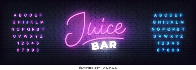 Juice Bar Neon Template. Glowing Juice Lettering Sign