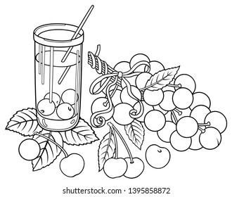Juice, berries, cherries hand drawn vector doodles illustration. Nature and food elements and objects cartoon background. Sketchy funny picture