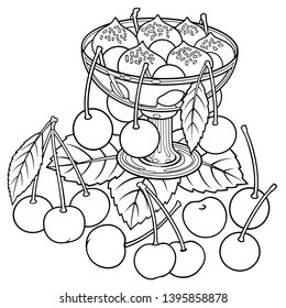 Juice, berries, cherries hand drawn vector doodles illustration. Nature and food elements and objects cartoon background. Sketchy funny picture